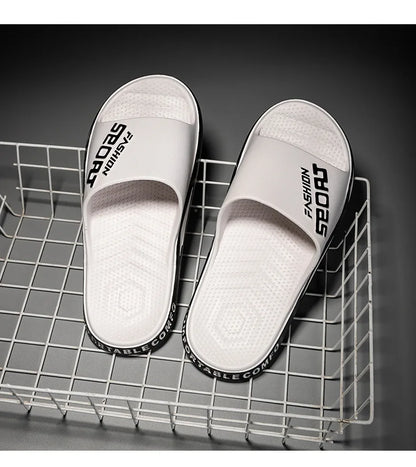 Men's Letter Print Slide Sandals Color Block Thick Sole Sport Slippers 2026