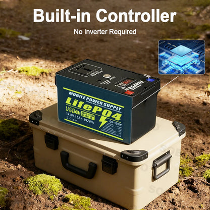 SOECOPO 12V 15Ah Portable Lithium Iron Phosphate Battery Emergency with Plug and Play Universal Socket 2 X USB for RV Camping