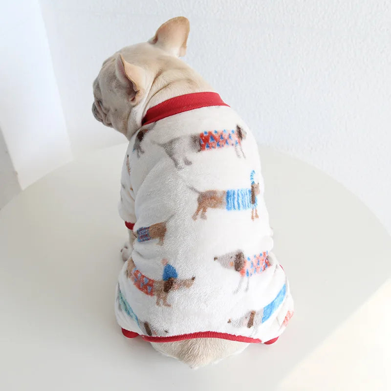 Multi Colors Winter Thick Furry Dog Clothing 4 Legged Fat Dog French Bull Sweatshirts Full Cover Pet Puppy Jumpsuit
