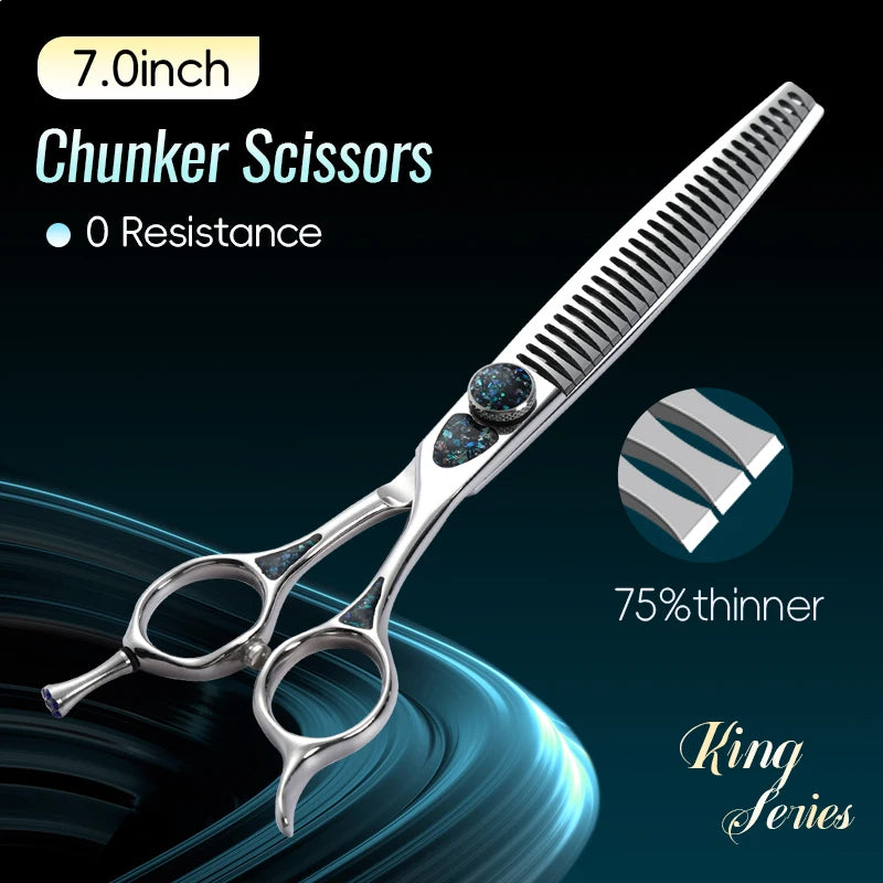 Fenice King Series 7/7.5Inch VG10 Shell Bearing Screws Dog Trimming Grooming Straight Curved Thinner Chunker Pet Scissors Tools