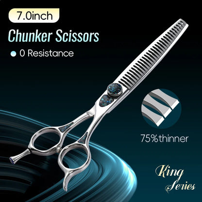 Fenice King Series 7/7.5Inch VG10 Shell Bearing Screws Dog Trimming Grooming Straight Curved Thinner Chunker Pet Scissors Tools