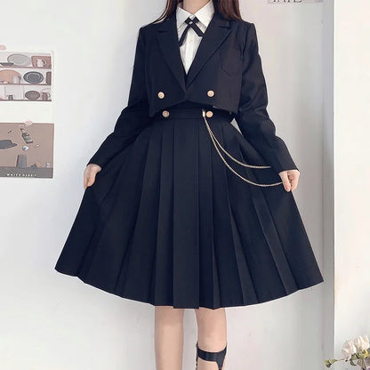 Versatile and Cute School Uniform Skirt JK Uniform Basic Spring Genuine Long Dress Japanese-style Pleated College Style Suit