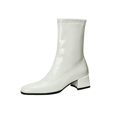Black Thick Heel Short Boots For Women 4.5CM Fashion Back Zipper Autumn Winter Woman Shoes Square Toe Leisure Daily Ankle Boots