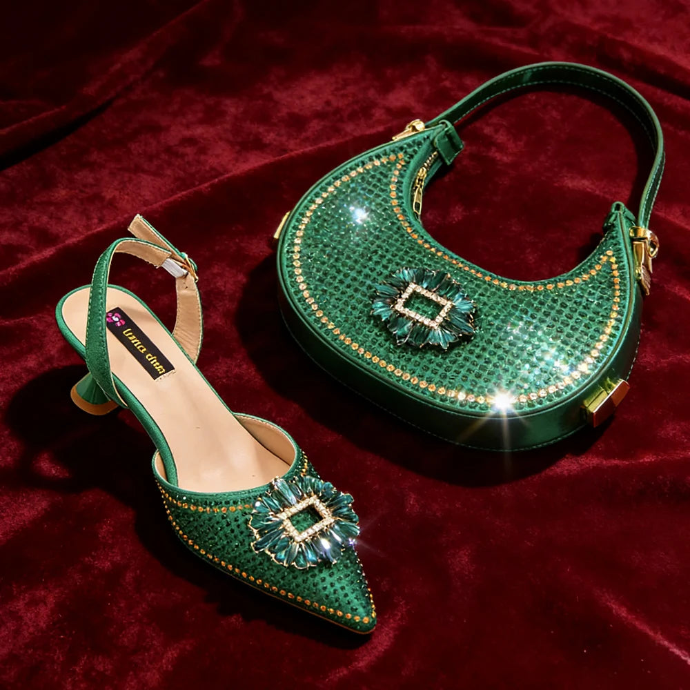 2026 Elegant Nigerian Women's Party Shoes with Medium Heel & Matching Handbag – Pointed Toe Fashion Footwear for Special