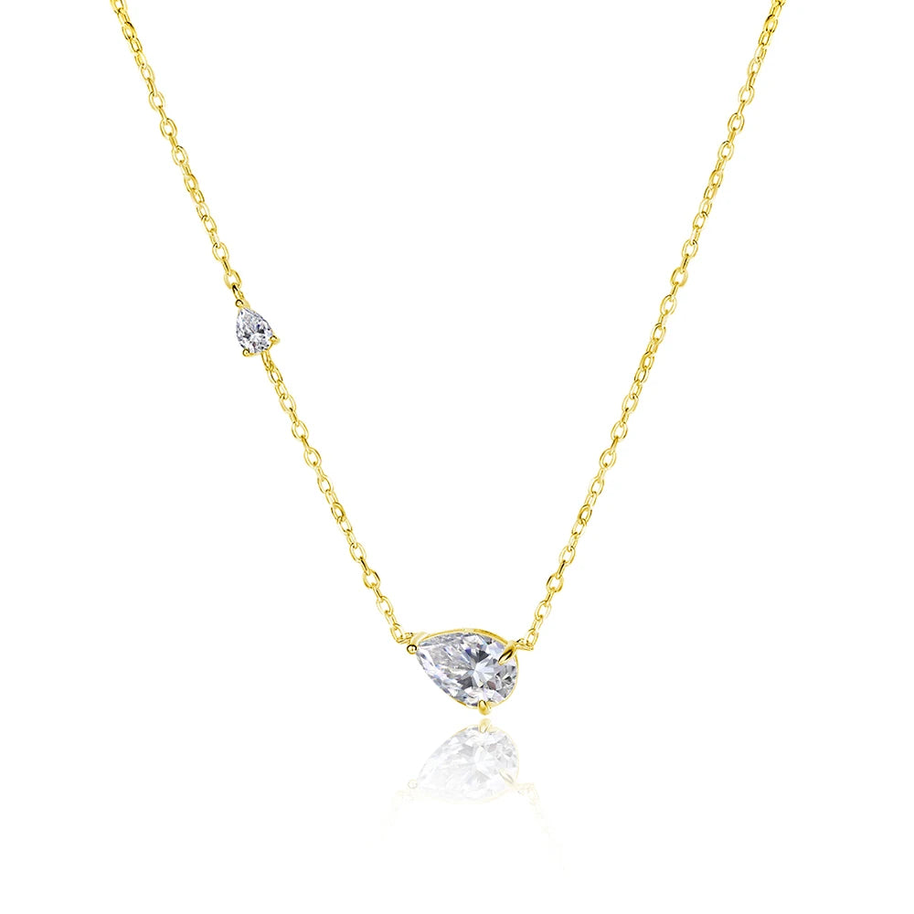 KNOBSPIN 2.35 CT Pear Cut All Moissanite Necklaces for Women D VVS1 Lab Diamond 2 Gems Pendant 100% 925 Sterling Silver Necklace