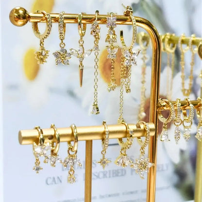 Women's 925 Sterling Silver Ear Needle Crystal Zircon Water Droplets Stud Hoop Gold Huggie Earrings Premium Luxury Party Jewelry