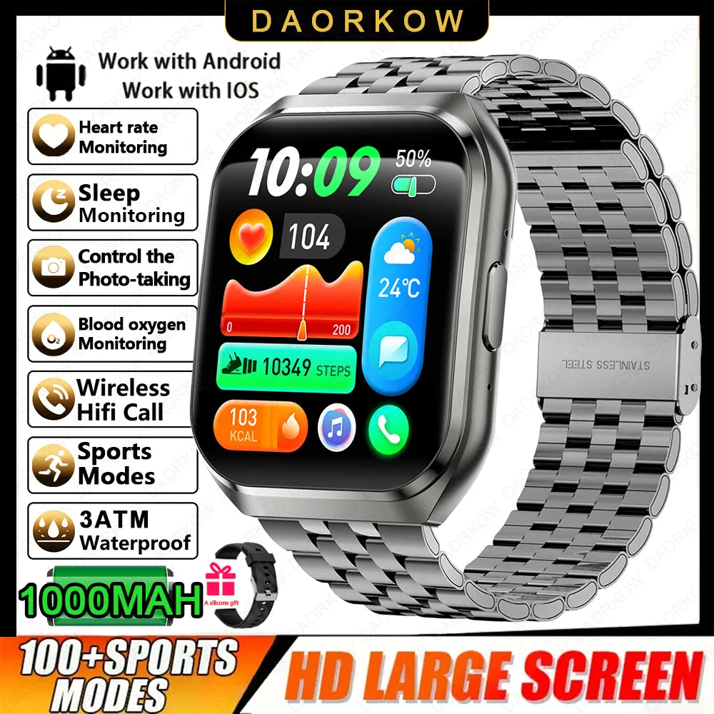 New Smart Watch Man 1000mAh Long Standby Outdoor Smartwatch Men IP68 Waterproof Heart Rate Sport BT Call Big Battery Smart Watch