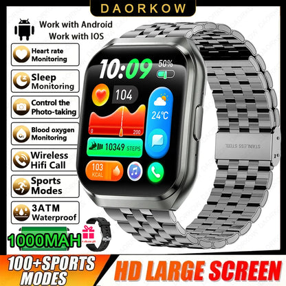 New Smart Watch Man 1000mAh Long Standby Outdoor Smartwatch Men IP68 Waterproof Heart Rate Sport BT Call Big Battery Smart Watch