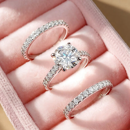 OEVAS 3ct (Total 3.63ct) Round Cut D Color Moissanite Bridal Ring Set Wedding Band 18K Gold Plated 925 Silver Rings Fine Jewelry