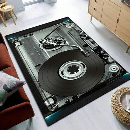 Vinyl Record Player Rug - Music Lover's Dream Carpet for Living Room, Classic Audio Equipment Design Skid resistant carpet