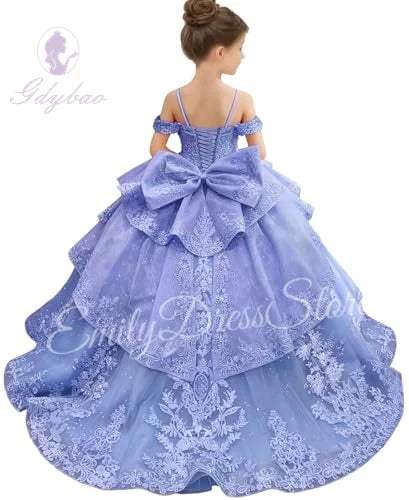 Customized Pink Flower Girl Dress For Wedding Bowknot Appliques Short  Sleeve Floor Length Kids Birthday First Communion Gown