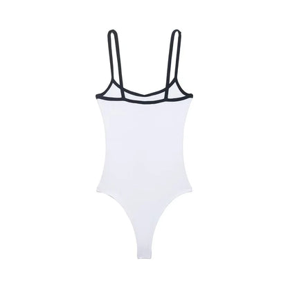 Women's Bodysuit 2026 New Fashion Spring Summer Color-block Trim Jumpsuit for Women Chic Personality Spaghetti Strap Bodysuit