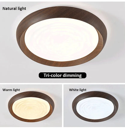 Modern LED Ceiling Light Circular Wood Grain Walnut Acrylic Ceiling Lamp  Bedroom Living Room Restaurant Aisle Home Decor Lights