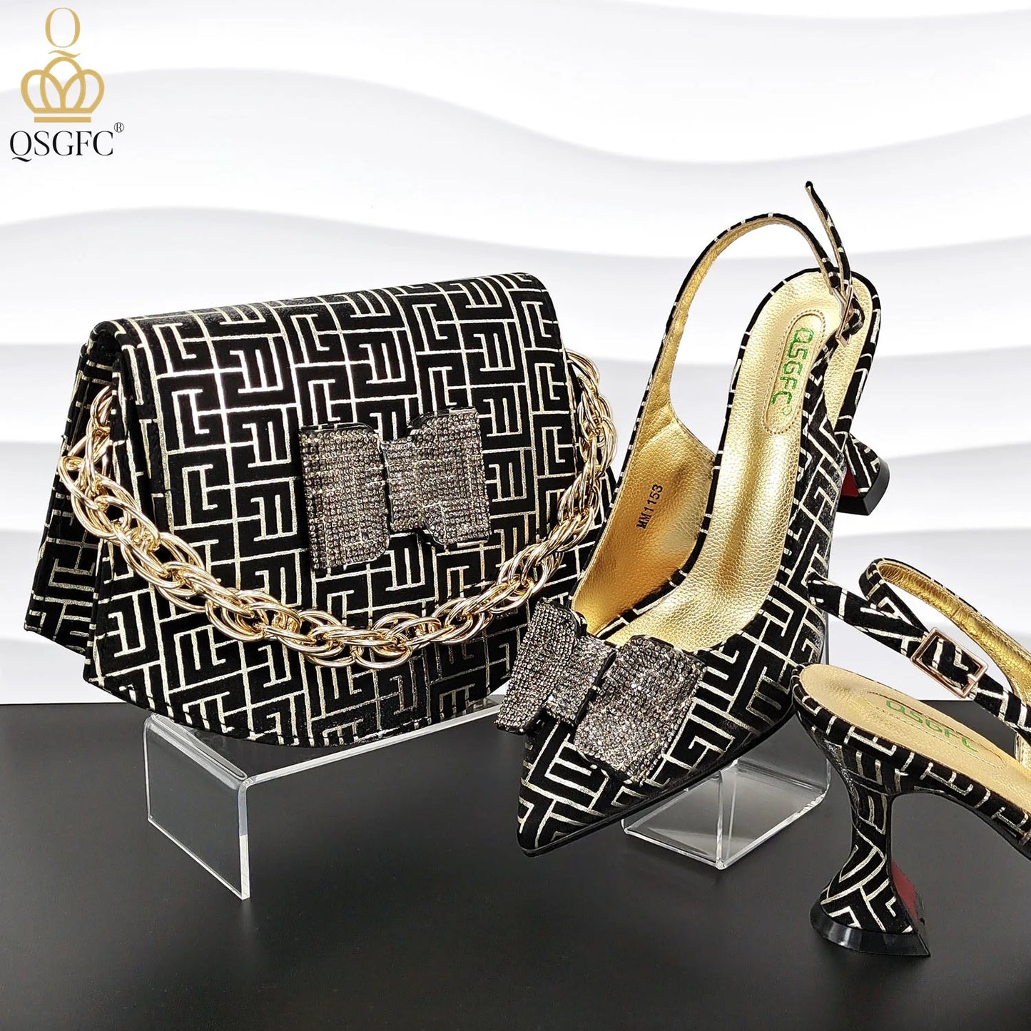 QSGFC Italian Design Shoes and Bag Set Office Ladies Style Diamond Decoration Classic Women High Heel Shoes and Bag
