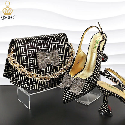 QSGFC Italian Design Shoes and Bag Set Office Ladies Style Diamond Decoration Classic Women High Heel Shoes and Bag