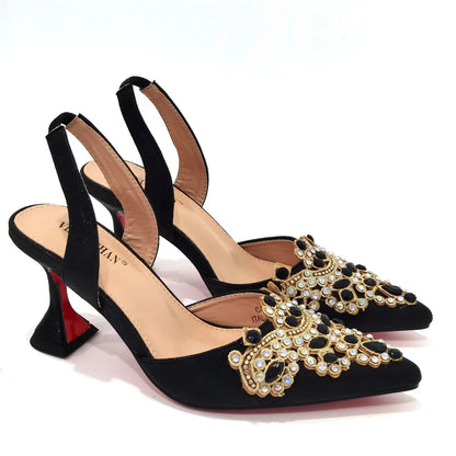 Exquisite 2024 Elegant Woman High Heels Peep Toe Shandals with Rhinestone Italian Design Shoes and Bags Set for Party