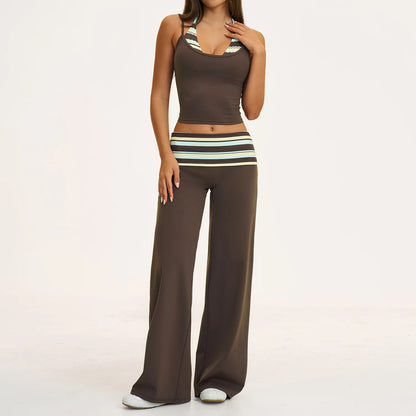 2PCS Stripes Fitness Suit Women's Tracksuits Polka Dot High Waist Workout Capri Pants Sports Set Female Yoga Sports Clothes