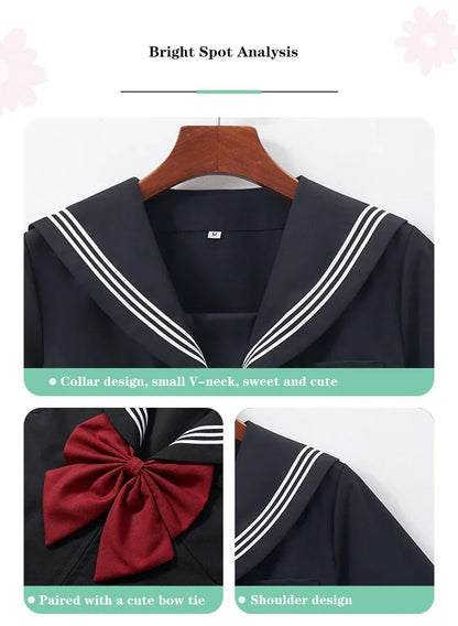 Basic Style Japanese Korean School Uniform College High School Student Uniforms Sailor Cosplay Costumes Black Top Pleated Skirt