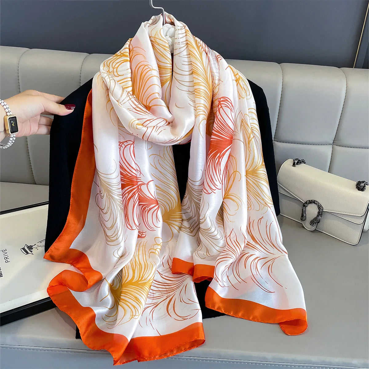 180*90cm Large Silk Satin Scarf Women Fashion Printed Scarf Spring And Summer Styles New Shawl Wrap Female Hand 2025 NEW