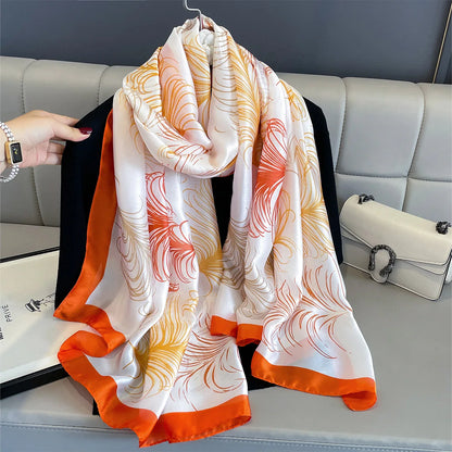 180*90cm Large Silk Satin Scarf Women Fashion Printed Scarf Spring And Summer Styles New Shawl Wrap Female Hand 2025 NEW