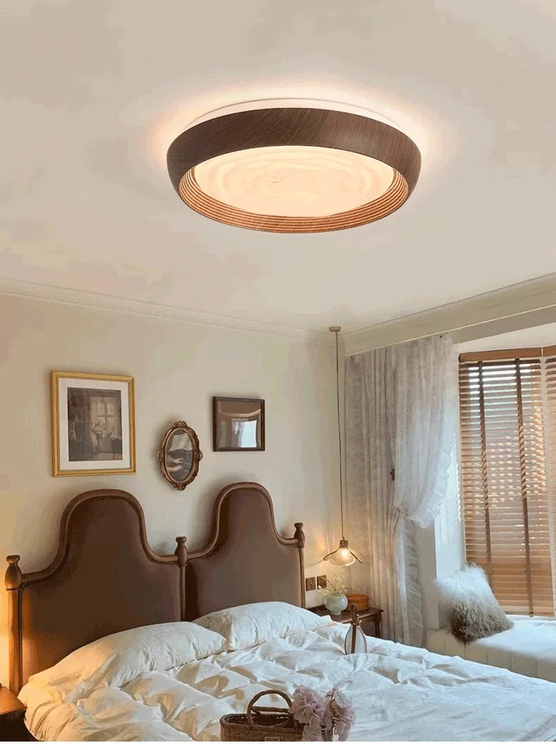 Modern LED Ceiling Light Circular Wood Grain Walnut Acrylic Ceiling Lamp  Bedroom Living Room Restaurant Aisle Home Decor Lights
