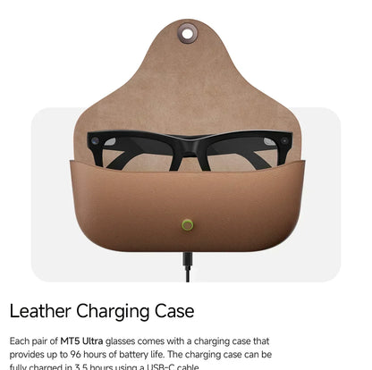 2026 Smart Glasses Genuine Leather 8MP HD Lens 2000Mah Charging Case BT Call 3D Music AI Voice Wake-up AI Translation