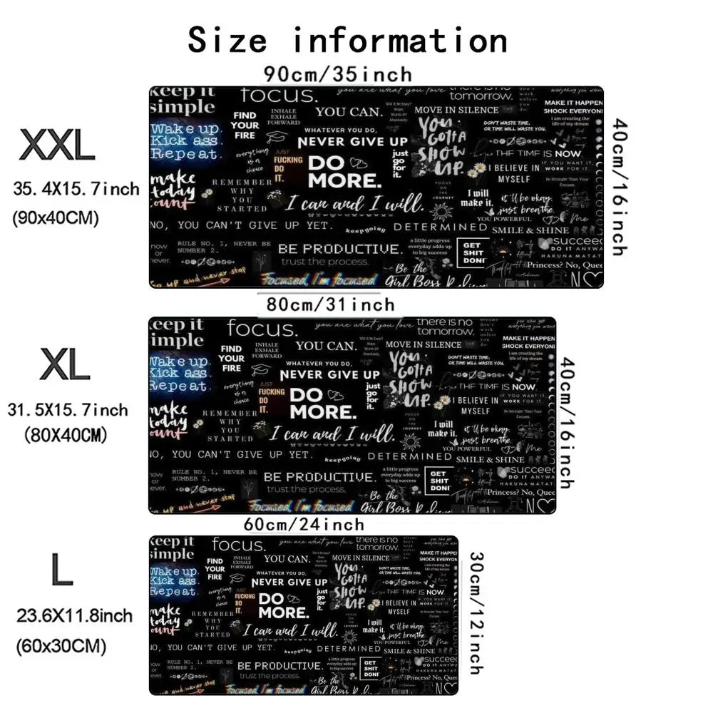 XXL 900*400 Black Motivational Quotes Mouse Pad,Non Slip Lock Edge Rubber Base Mousepad for Gaming Office Keyboard Desktop Use
