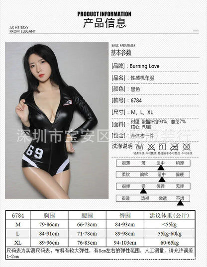 Womens Sexy Biker Racing Uniform Erotic Lingerie Leather Catsuit Sexy Shorts Bodysuits For Women Black Jumpsuits Female Bodysuit
