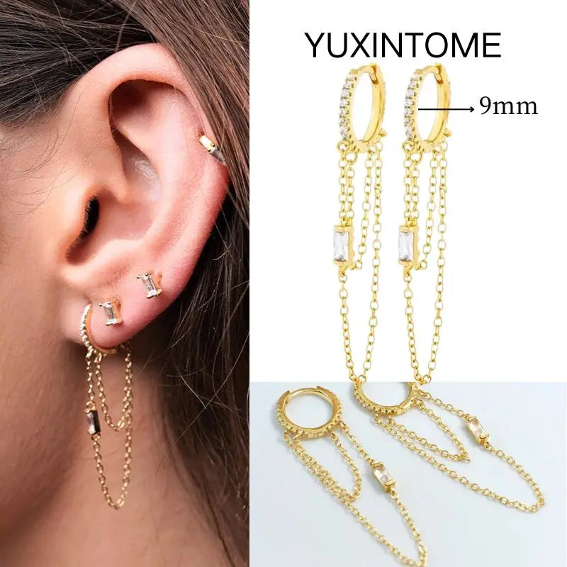 White Color Zircon Hoop Earrings 925 Sterling Silver Needle Cross/Star/Flower/Water Drop Pendant Gold Earrings Luxury Jewelry