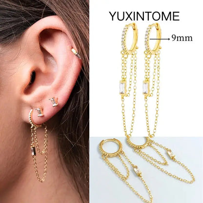 White Color Zircon Hoop Earrings 925 Sterling Silver Needle Cross/Star/Flower/Water Drop Pendant Gold Earrings Luxury Jewelry