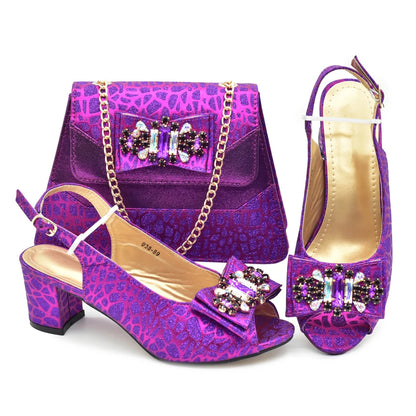 Nigerian Shoes and Bags To Match Shoe and Bag Set for Party in Women Italian Wedding Rhinestones Elegant Peep Toe Sandals