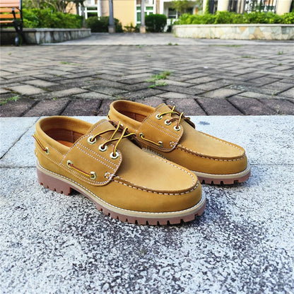 Handmade Cowhide Vintage Men Work Shoes British Outdoor Hiking Casual Leather Shoes Commuting Dress Shoes Loafers Sneakers