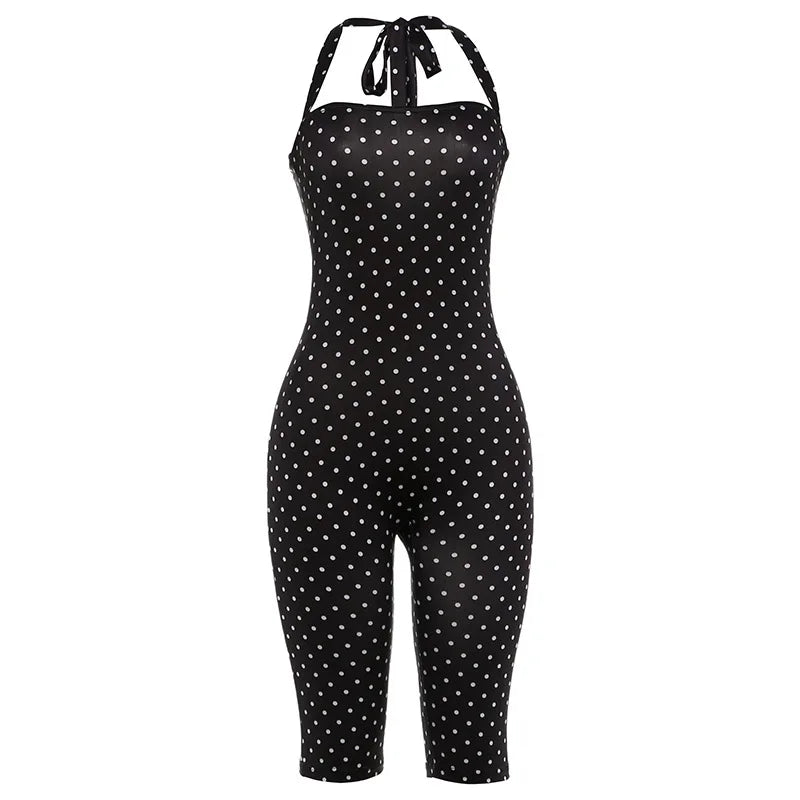 FAGADOER Sexy Polka Dot Halter Romper Fashion Print Backless Bodycon Jumpsuits Women Summer Streetwear Party Club Playsuits New