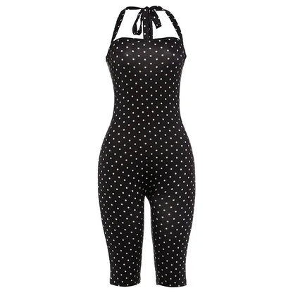 FAGADOER Sexy Polka Dot Halter Romper Fashion Print Backless Bodycon Jumpsuits Women Summer Streetwear Party Club Playsuits New