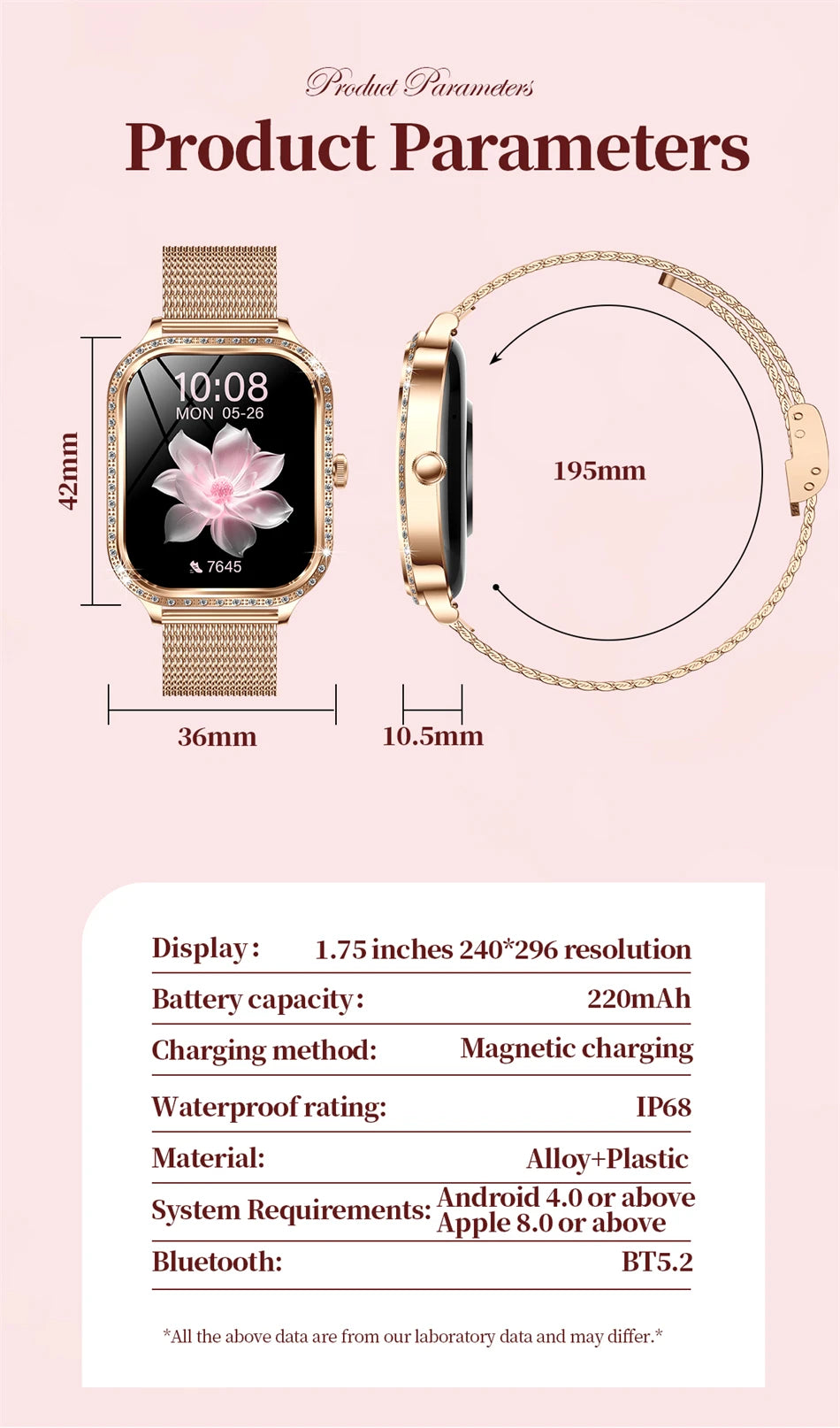 Fashion Women Diamond Watch 1.75 inch 360*360 HD Display Heart Rate Blood Oxygen Monitoring Bluetooth Call Smartwatch 2026 New