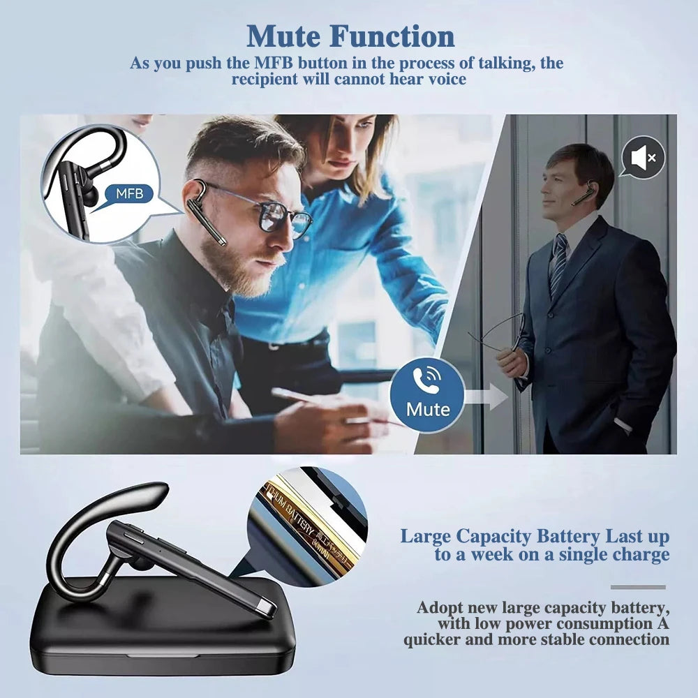 Newest Wireless Headphones Business Bluetooth v5.3 Earphones Hands-free Call Mic Noise Cancelling Headset Earbuds for Driving
