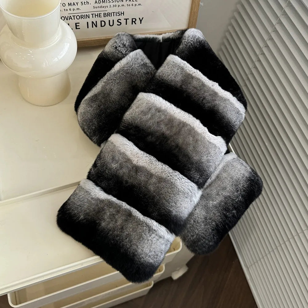 Winter new Rex rabbit hair scarf lazy casual versatile real plush warm fur scarf imitation chinchilla color women