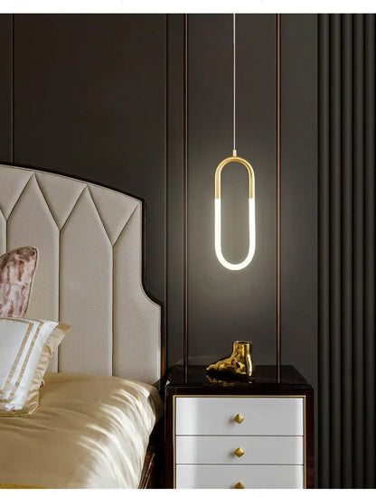 Brass U-shaped tube LED pendant lights Bedroom Bedside Long-line hanging lamp Kitchen Island Dining table Home Decor Luminaires