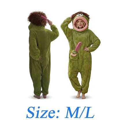 Funny Soft Coral Fleece Big Mouth Onesie Pajamas Thicken Texture Hooded Pajamas Fleece Pajamas Loungewear