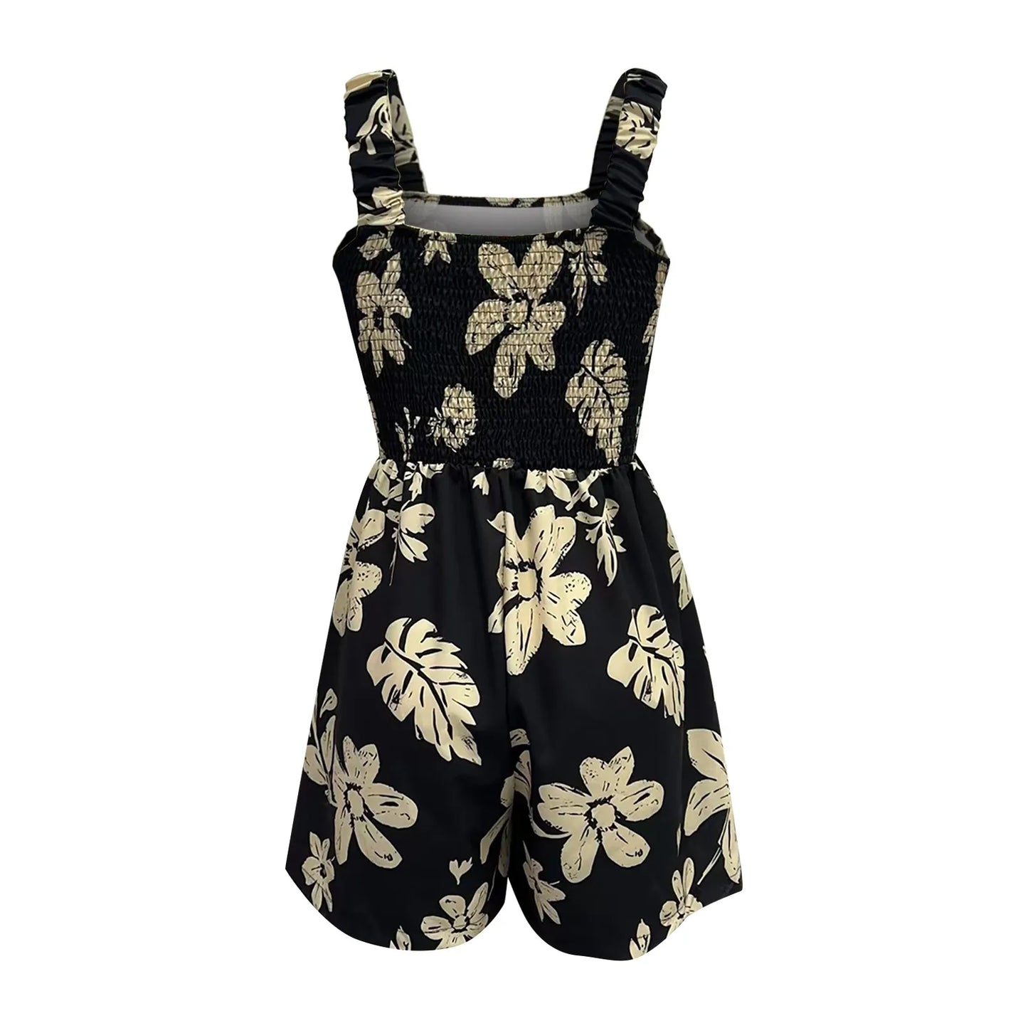 Ladies' Summer Casual Smocked Rompers Chic Square Neck Sleeveless Loose Shorts Jumpsuits Thin Bohe Style Beach Vacation Outfits