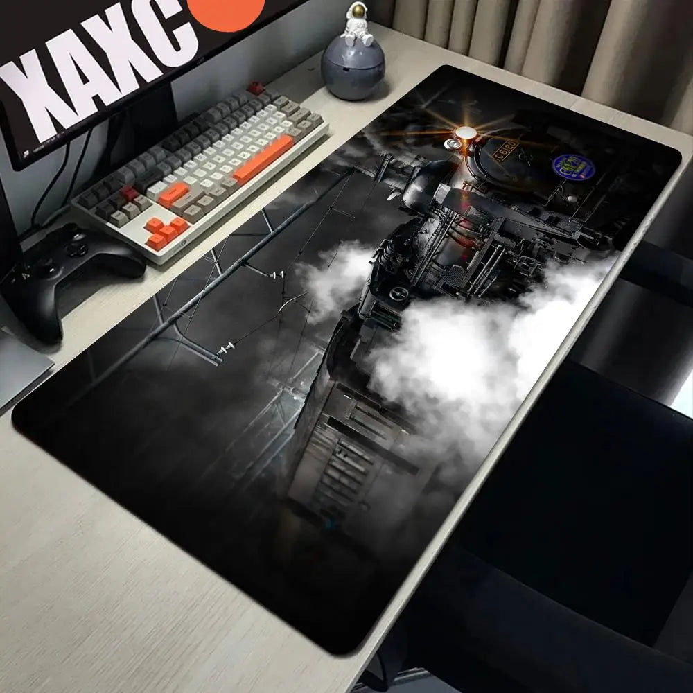 Retro Train Mouse Pad Large Gaming Mousepad PC Gamer Computer Office Mouse Mat Silicone Keyboard Mat Desk Pad Laptop Mausepad