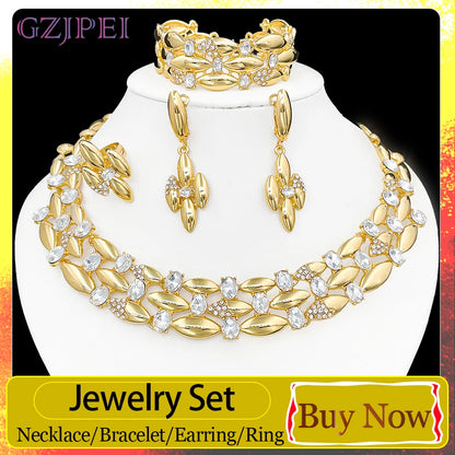 GZJPEI Elegant Crystal Zircon Jewelry Set For Women  Dubai Nigerian Bridal Wedding Party Jewellery Mother's Day Gift 2026 New