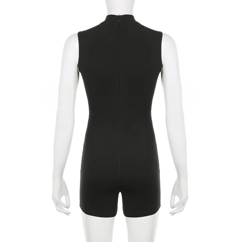 Solid Color Playsuit Women Jumpsuit Sleeveless One-pieces Rompers Sexy Bodysuit Bodycon Shorts Combinaison Femme Summer Clothing