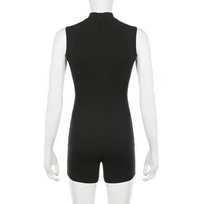Solid Color Playsuit Women Jumpsuit Sleeveless One-pieces Rompers Sexy Bodysuit Bodycon Shorts Combinaison Femme Summer Clothing