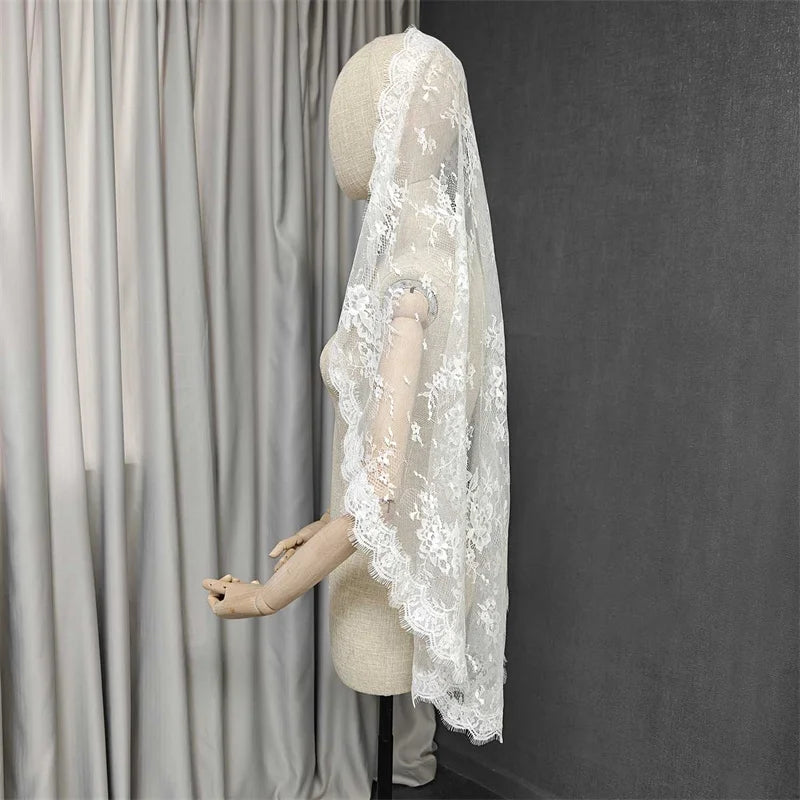 Customized Eyelash Lace Mantilla Veil, 1m/1.5m/2m/2.5m/3m Wedding Veil with Hidden Comb, Elegant One Layer Ivory Bridal Veil