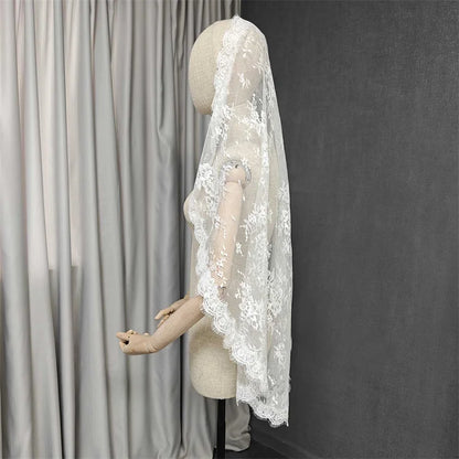 Customized Eyelash Lace Mantilla Veil, 1m/1.5m/2m/2.5m/3m Wedding Veil with Hidden Comb, Elegant One Layer Ivory Bridal Veil