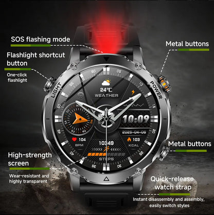 New 1400mAh Big Battery Smart Watch Men Outdoor GPS Flashlight IP68 Waterproof Bluetooth Call AMOLED Military Sports Smartwatch