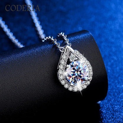 14K White Gold Plated Sterling Silver Moissanite Drop Necklace Pendant 1.0 Carat Diamond Necklace Jewelry for Women Girls