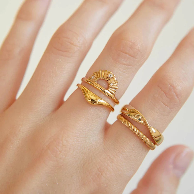 24K Gold Plated Colorful Crystal Gold Rings Turquoise Engagement Wedding Anniversary Ring Light Luxury Fashion Jewelry Gifts A40