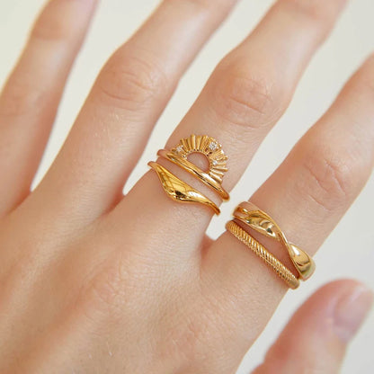 24K Gold Plated Colorful Crystal Gold Rings Turquoise Engagement Wedding Anniversary Ring Light Luxury Fashion Jewelry Gifts A40